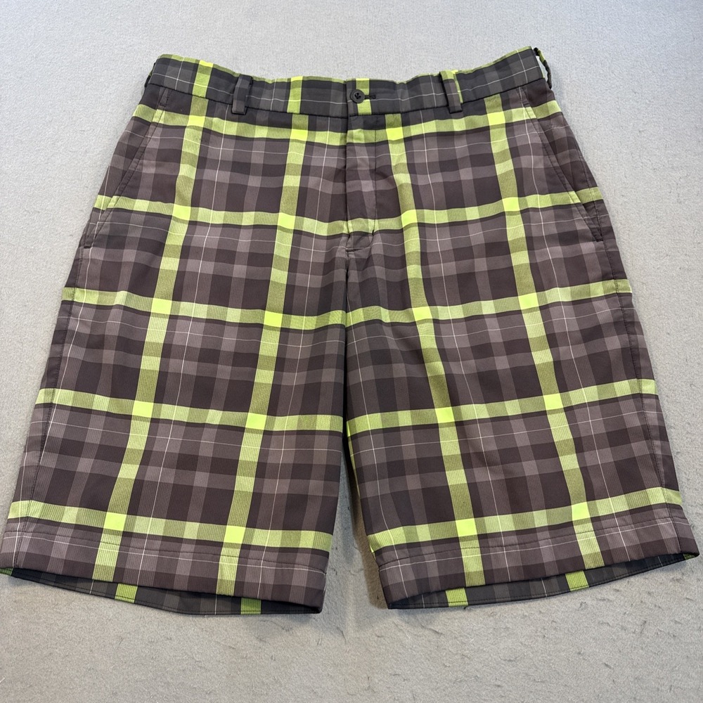 Nike Golf SHORTS MENS 33 Dri-FIT Tour Performance GRY NEON GRN PLAID